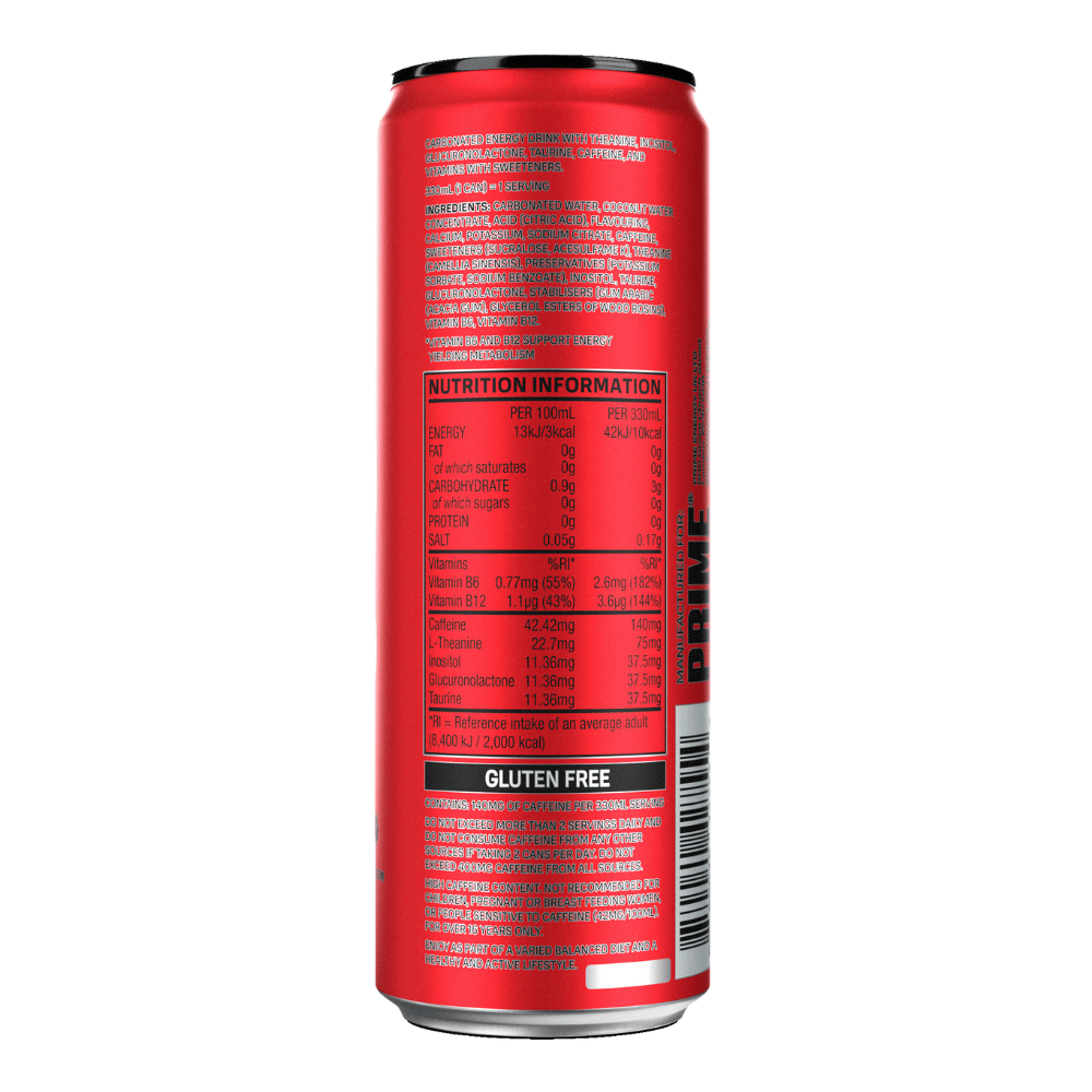 Prime Energy - Tropical Punch Flavour - Ingredients and Nutritional Data
