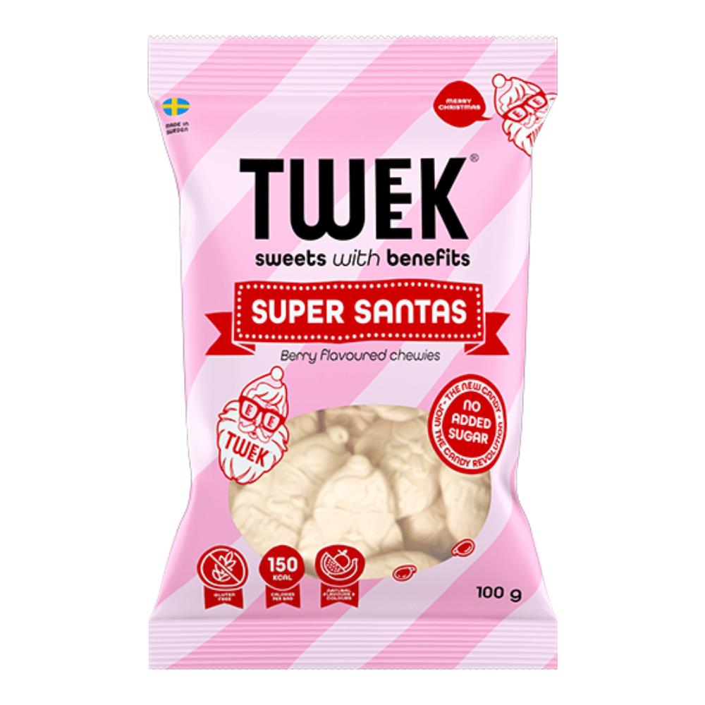 Tweek Super Santas Low-Calorie Candy - Single 100g Bag - Berry flavoured foam sweets