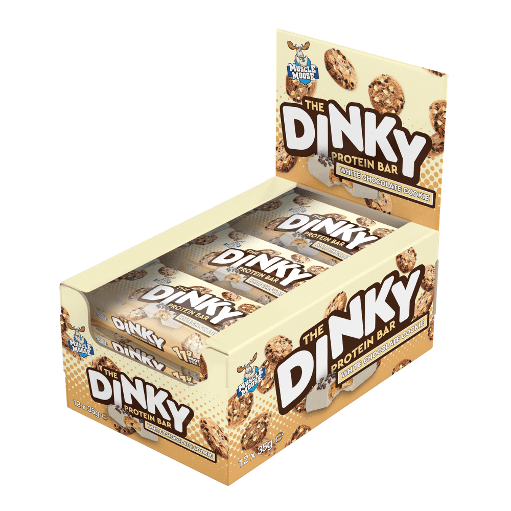 12 Pack of Muscle Moose Dinky Protein Bar - White Choc Cookie Flavour