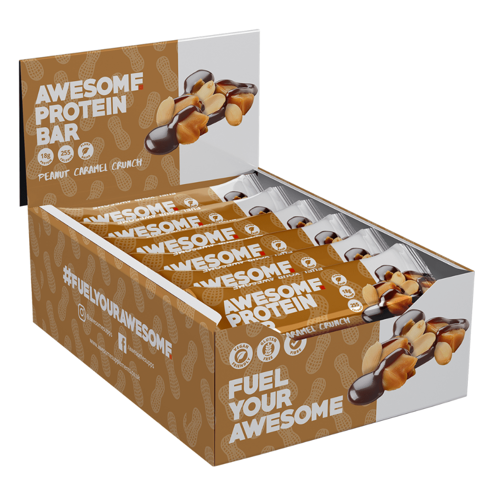 Full Boxes of x12 Awesome Supplements High Protein Bars - Peanut Caramel Crunch Flavour UK - Protein Package 12x60-grams