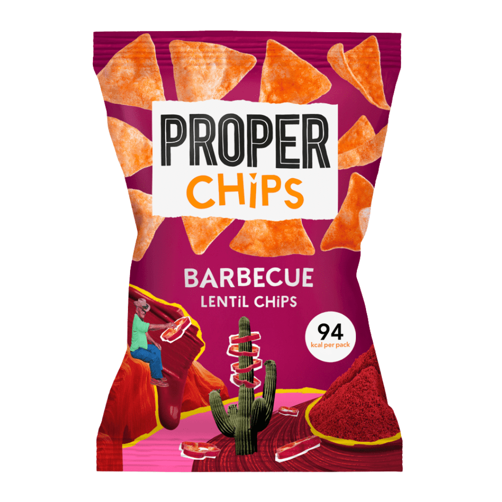 Barbecue / BBQ PROPER CHIPS Vegan Lentil Healthy Crisps UK - Protein Package Limited - 20-Gram Packets