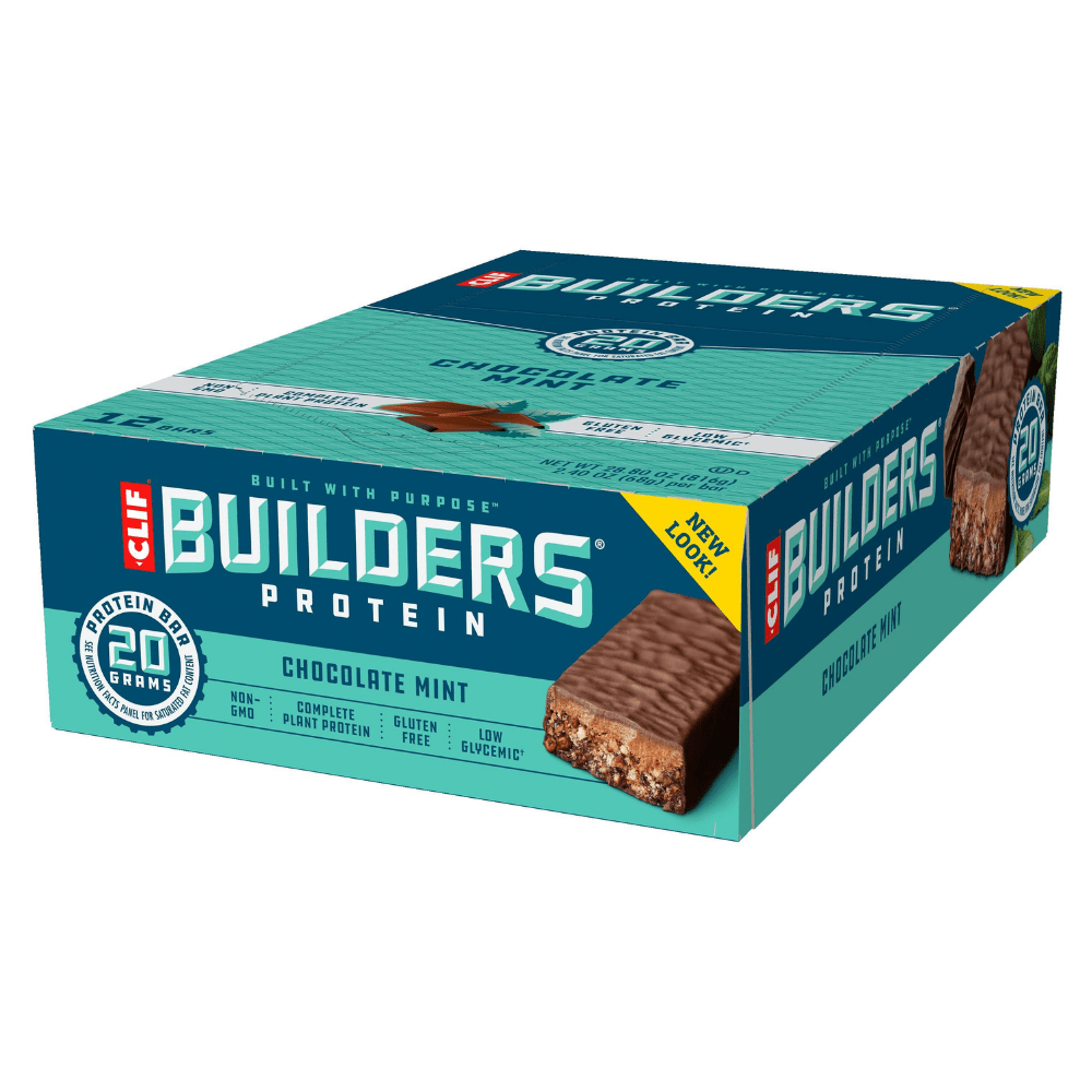 68g x 12 Clif UK Builders Protein Bars - Chocolate & Mint Flavour - Plant-Based Protein Bars
