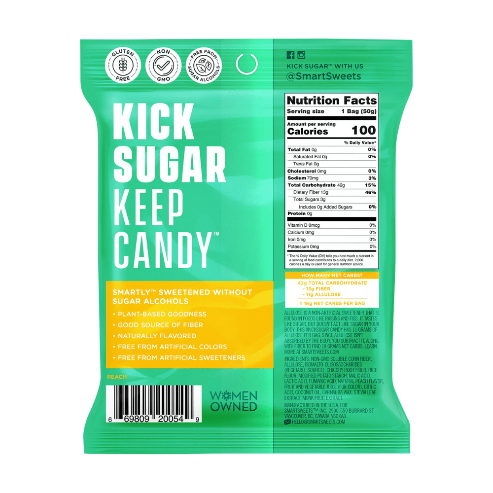 Nutritional Facts and Ingredients for Low-Sugar Smart Sweets UK Peach Rings 50g Bags