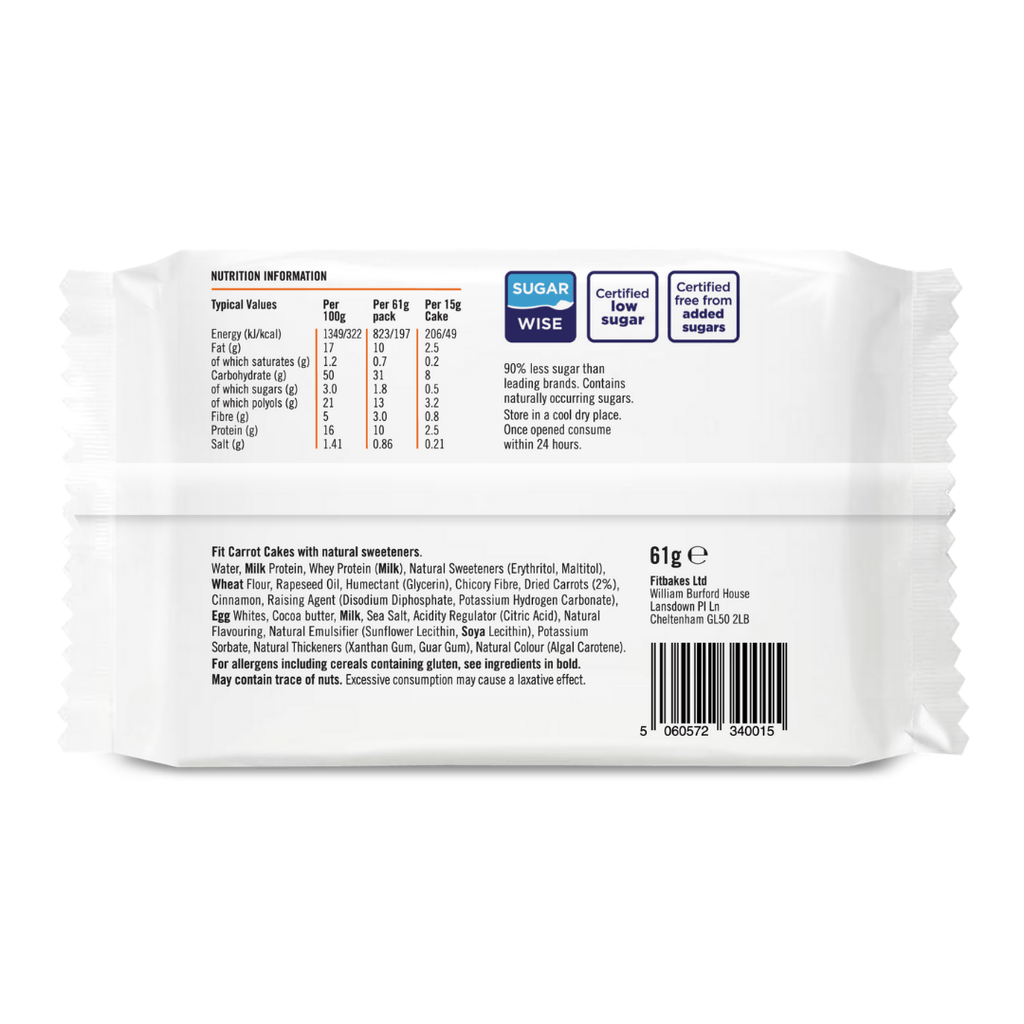 Nutritional Data and Ingredients Within The Fitbakes Ltd Carrot Cakes - Low Syns