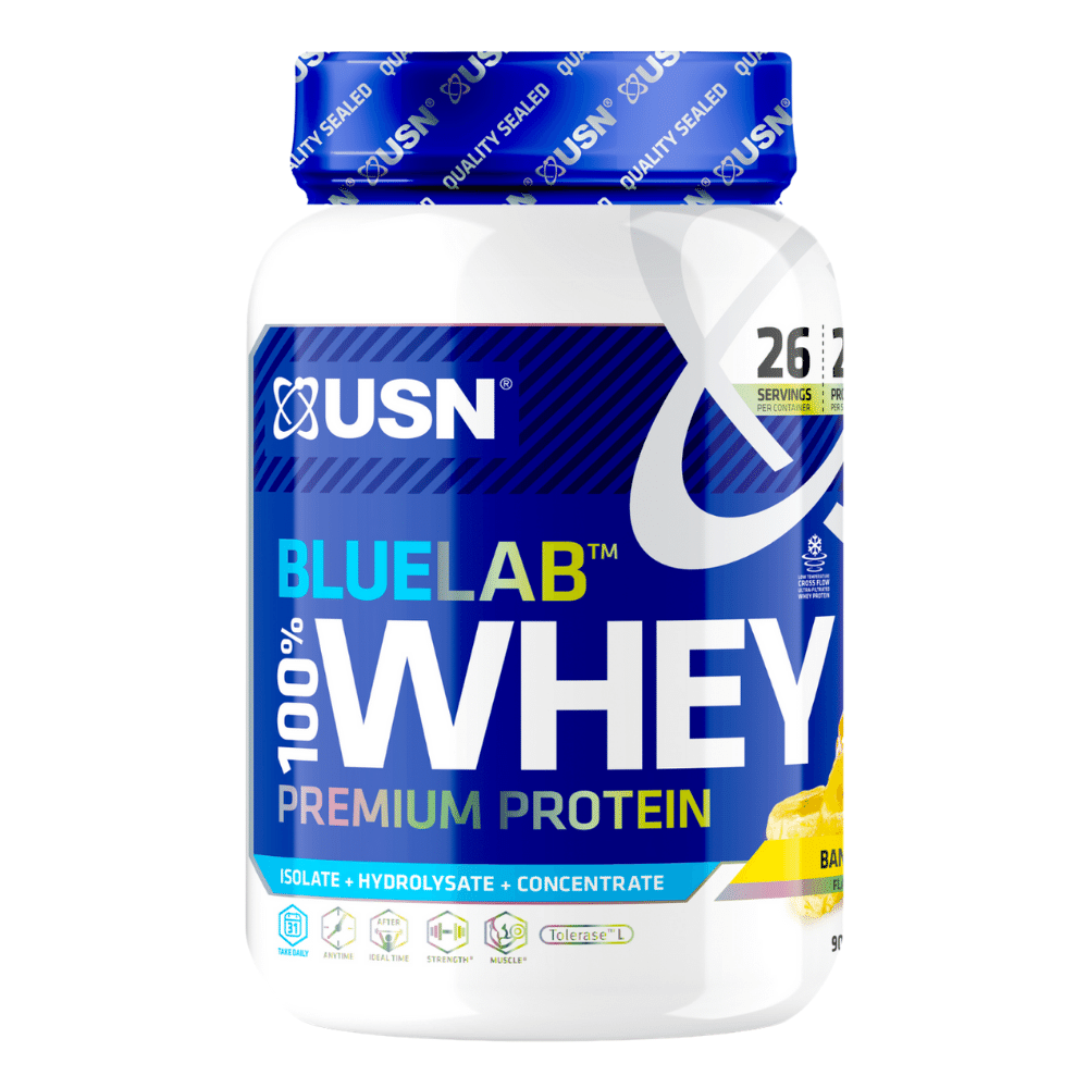 USN Banana Flavoured BlueLab Whey Protein Powder - 908g Tubs 
