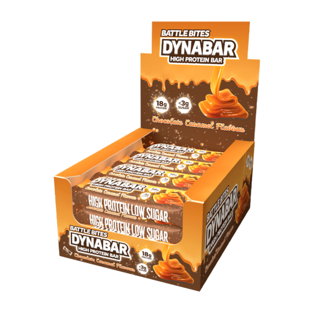 Chocolate Caramel Flavoured Battle Bites Dynabar High Protein Bars - 12 Packs - Protein Package