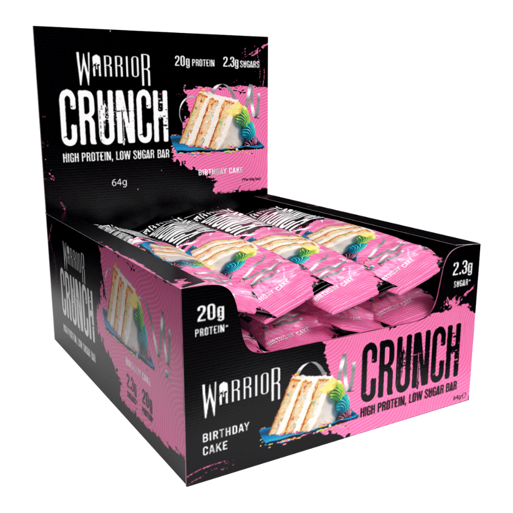12 Pack of Warrior Crunch Birthday Cake High Protein Low Sugar Bars