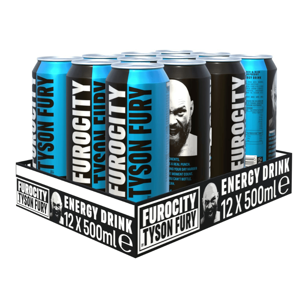 12 Pack of Tyson Fury Furocity Energy Drinks (12x500ml) - Black & Blue Raspberry Flavour
