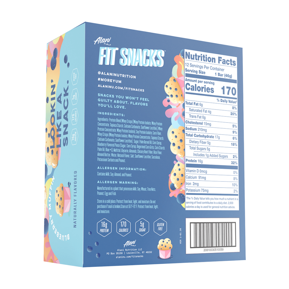 Alani Nu Fit Snacks Back of the box - 12x46-grams