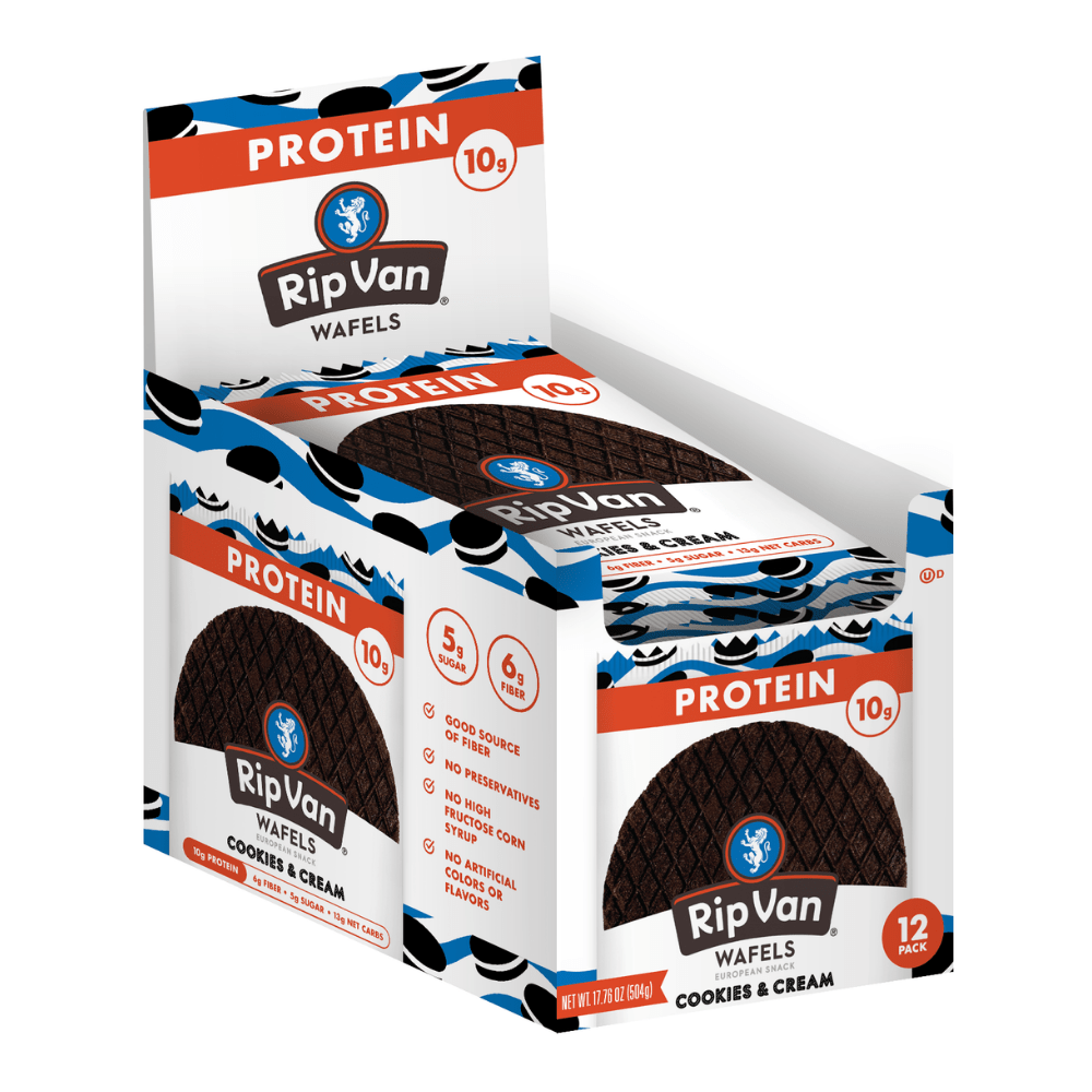 Rip Van's UK Cookies and Cream Healthy High Fibre and Protein Waffles - 12x42-Grams - Protein Package
