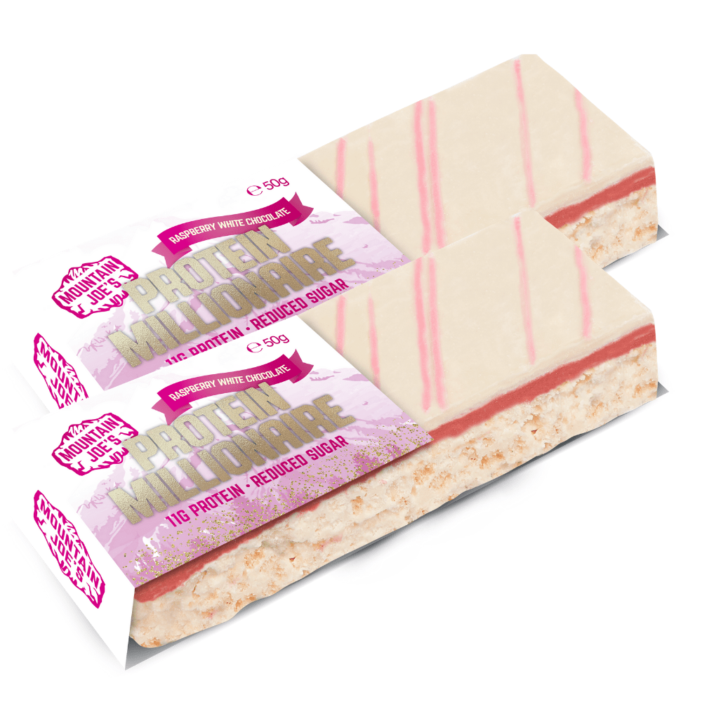 Boxes of x10 Raspberry White Chocolate 50g Protein Millionaire Bars