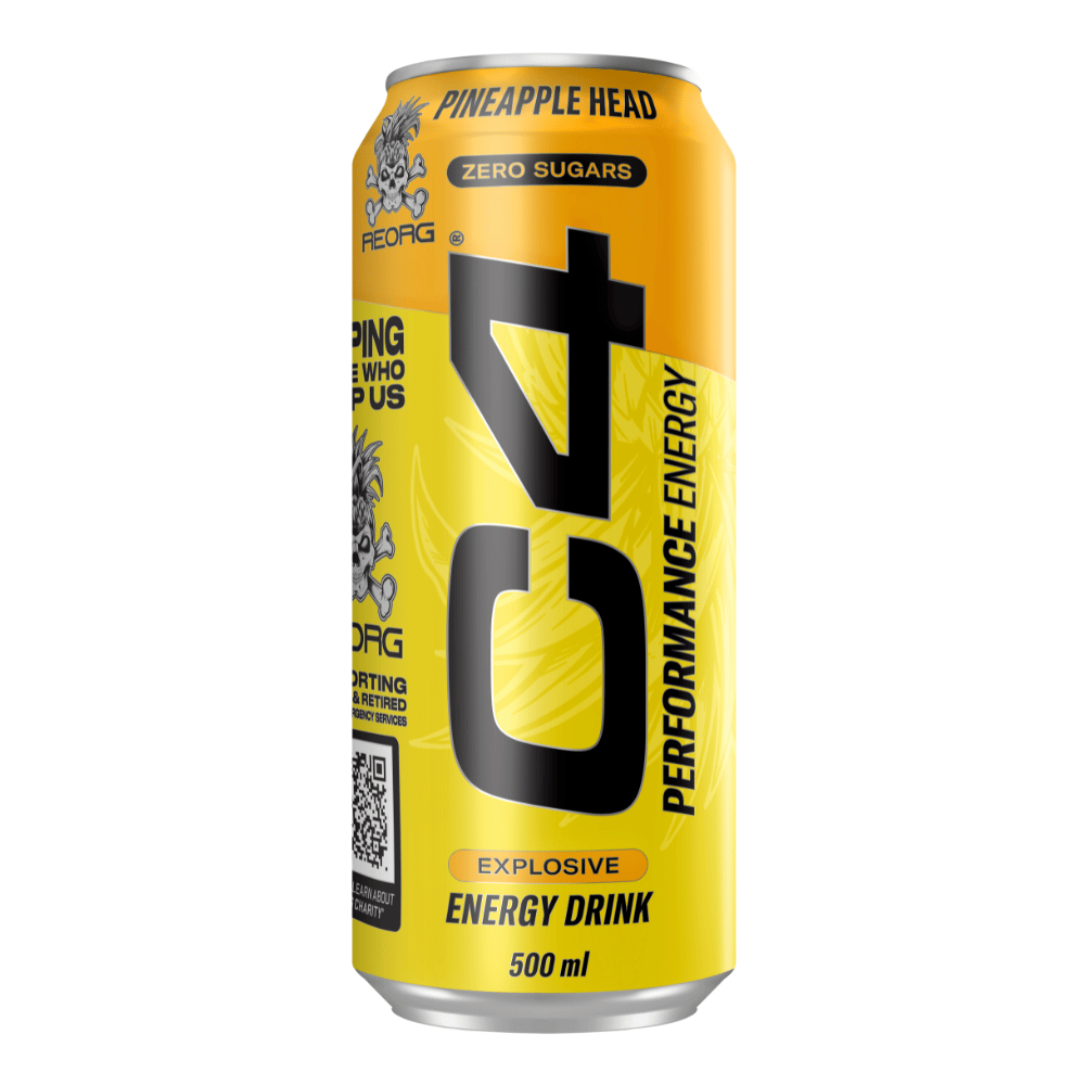 C4 x REORG Explosive Energy Drinks - Pineapple Head Flavour - Single 500ml Cans
