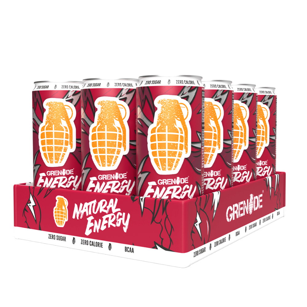 12x330ml Cans of Grenade Natural Energy Cherry Bomb - Sour Cherry Flavour Energy Drinks UK - Protein Package 