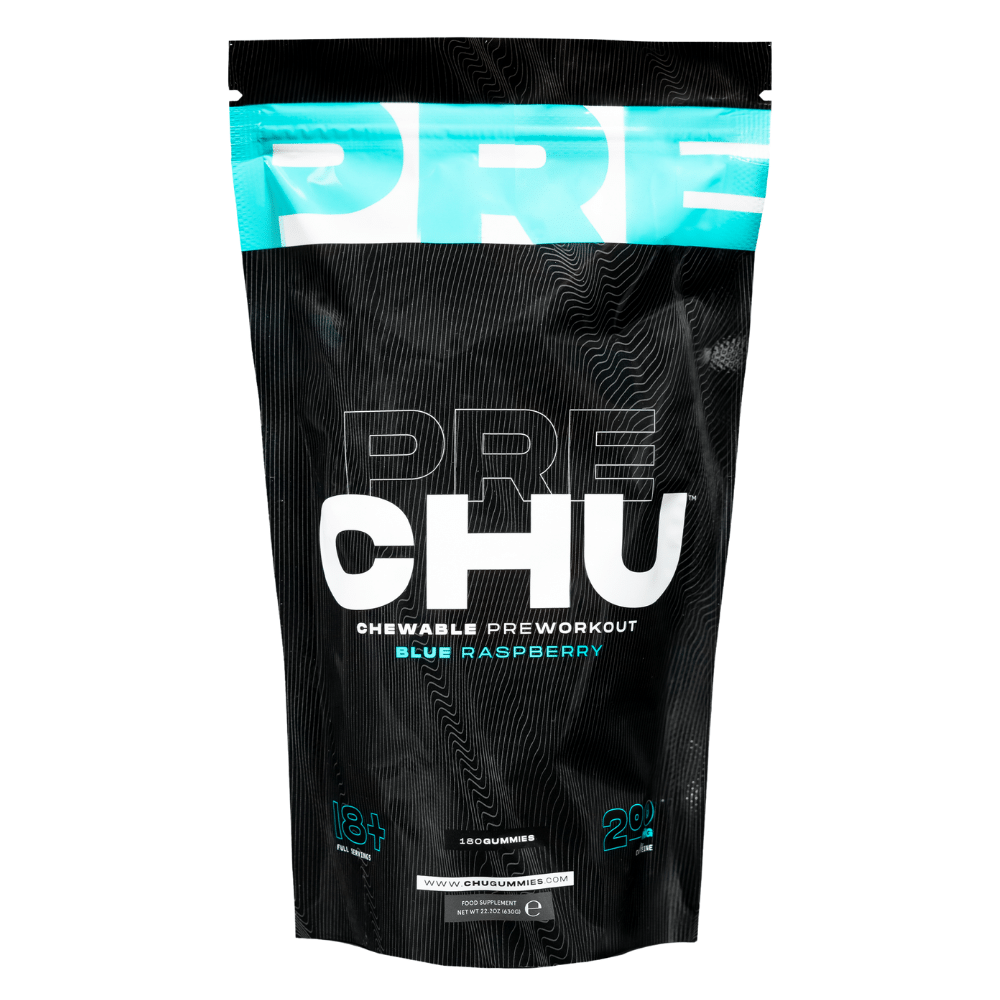 CHU Gummies PRECHU Chewable Blue Raspberry Pre-Workout (18 Servings) - Protein Package