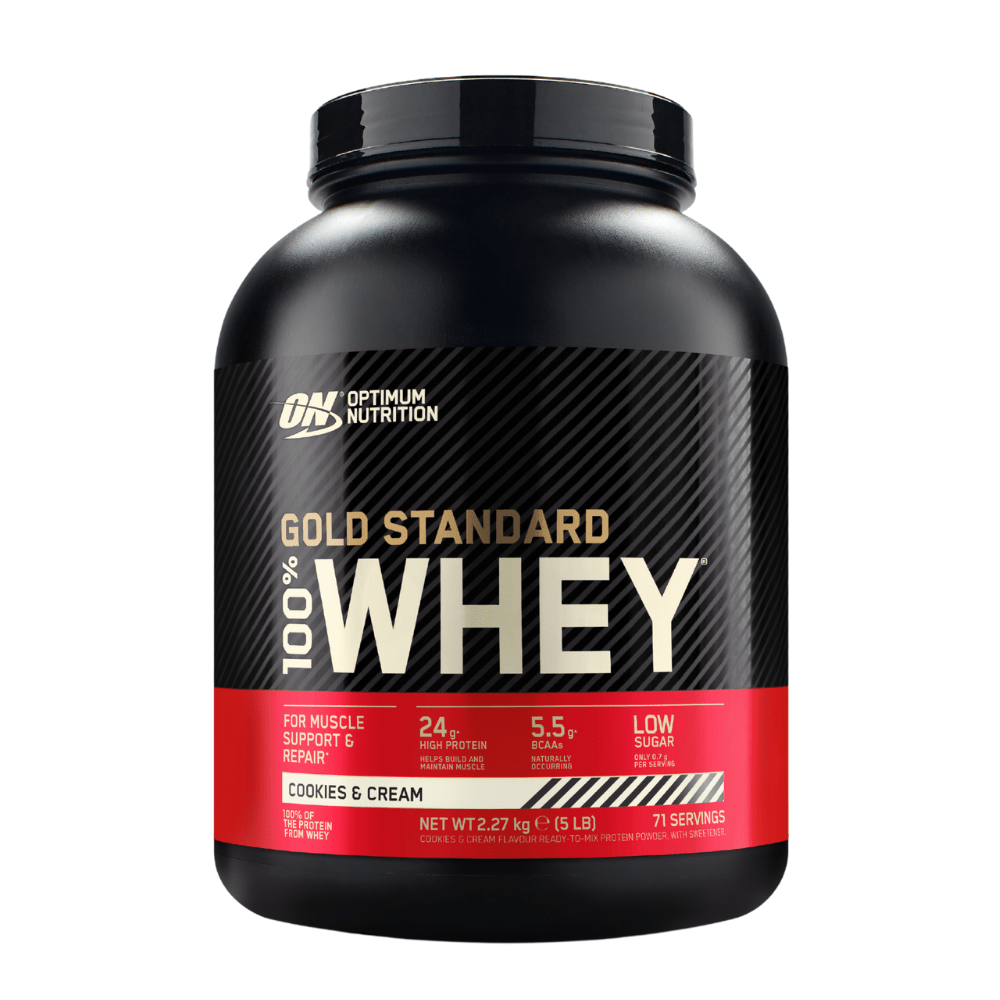 Cookies and Cream Flavoured Whey Protein Powder by Optimum Nutrition UK - Protein Package - 2.27kg Tubs