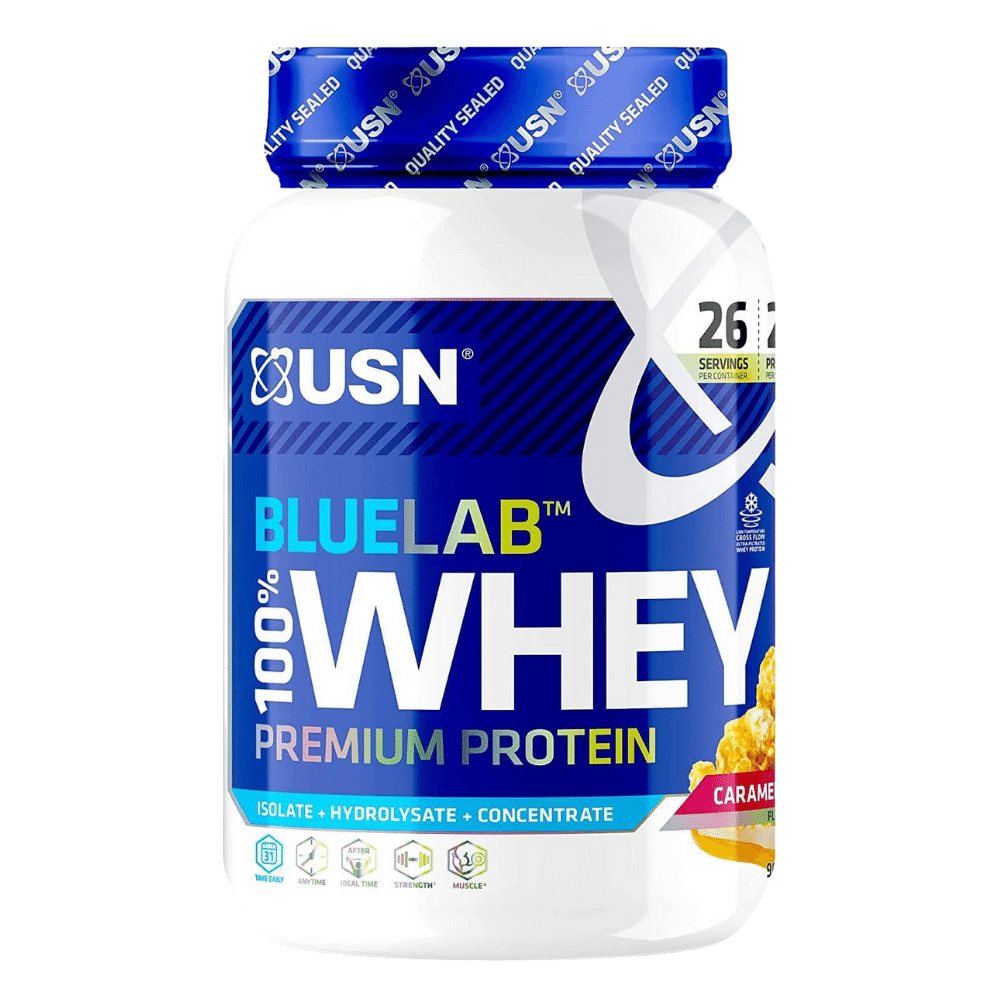 USN Caramel Popcorn Flavoured Blue Lab Premium Whey Protein Powder - 26 Serving Tubs