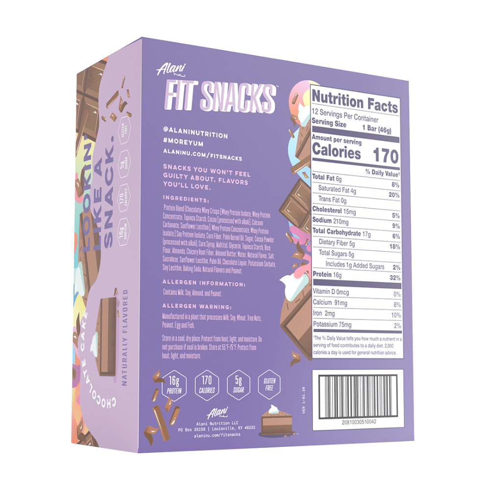 Back of the box - Alani Nu Supplements Fit Snacks Nutritional Information and Ingredients