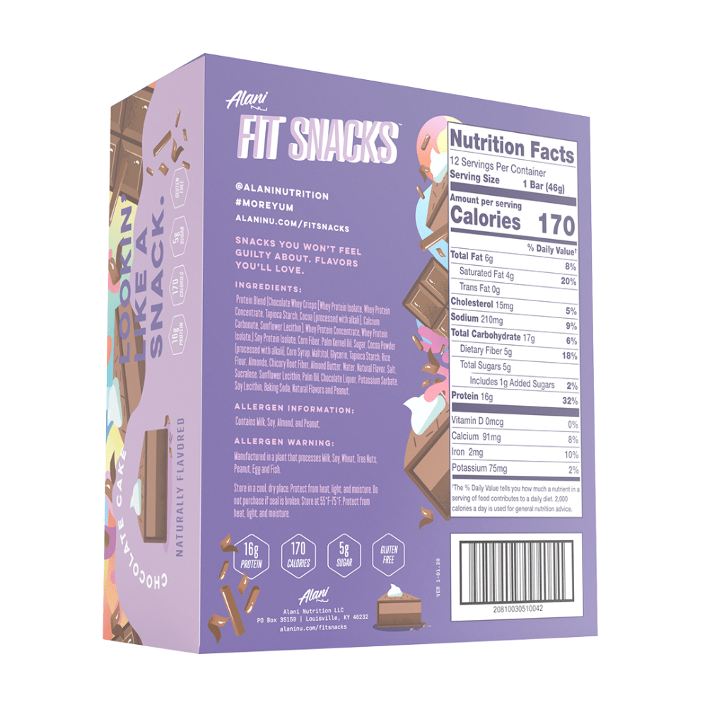 Chocolate Cake Alani Nu FitSnacks 46g Protein Bars UK | Protein Package ...