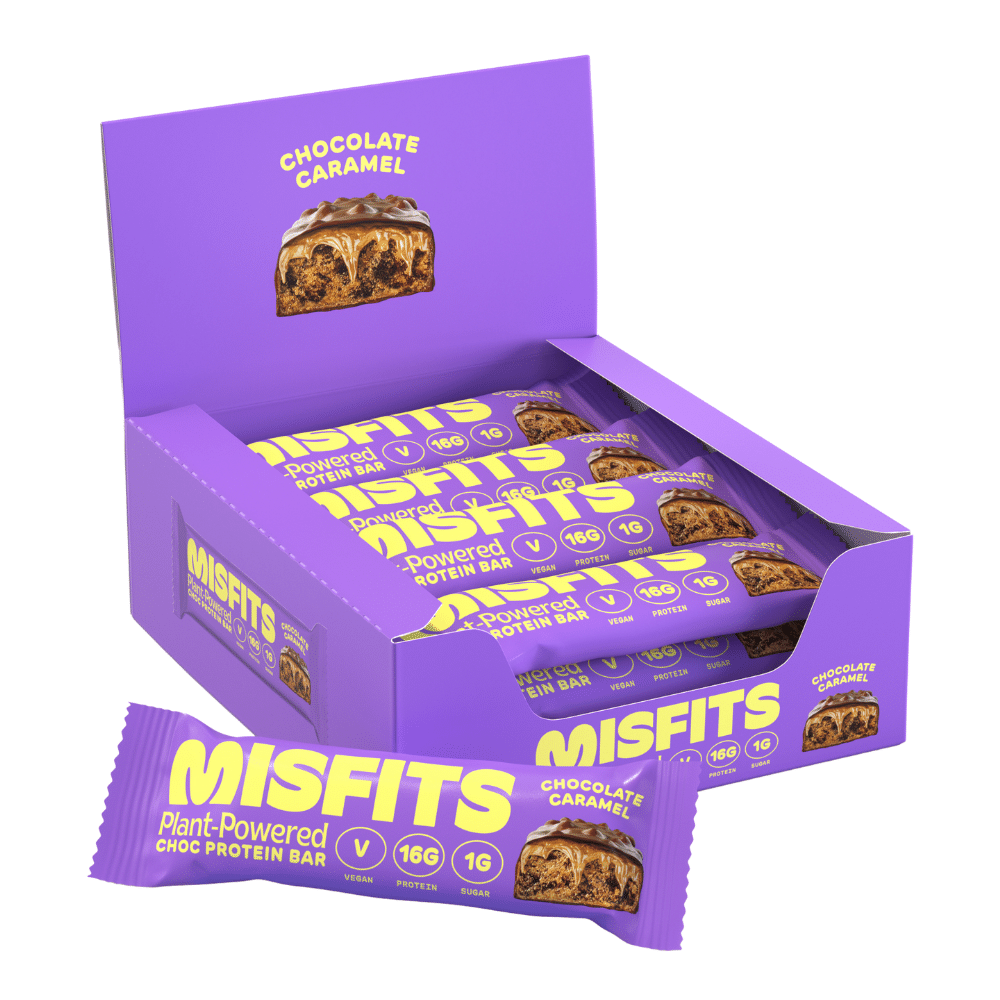 12 Pack of Chocolate Caramel Misfits Healthy Protein Bar Boxes - Made in the UK