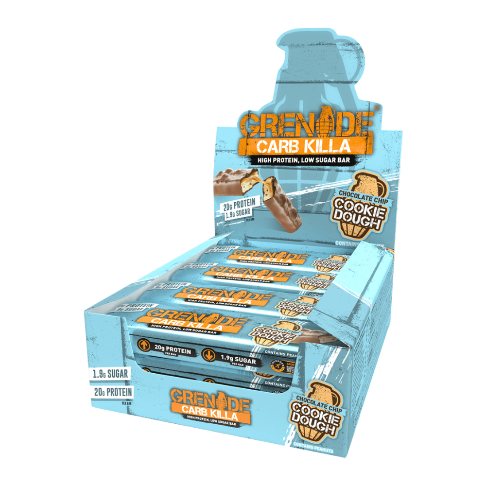 Boxes of x12 Cookie Dough Grenade Carb Killa High Protein Low Calorie Snack Bars - Best Cheap Grenade Bars UK