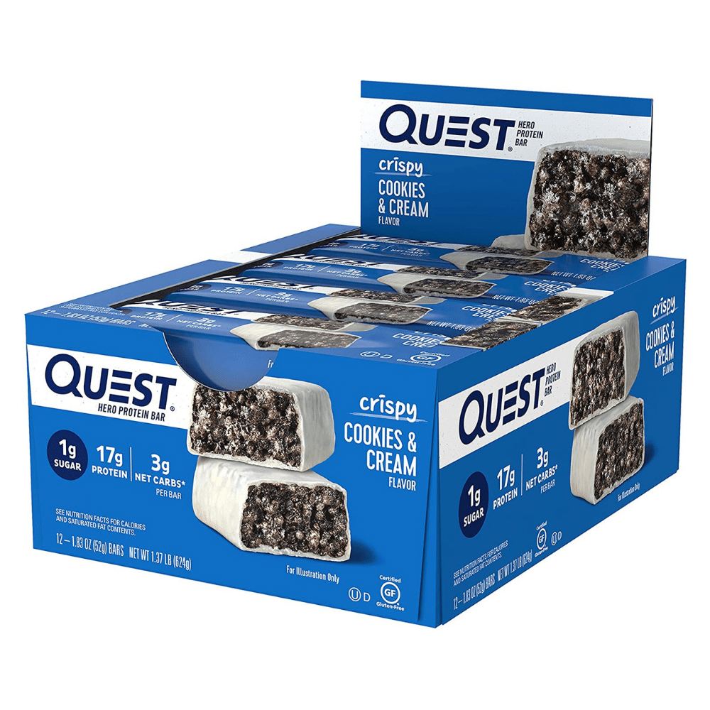 Quest Hero Protein Bar - Crispy Cookies and Cream Flavour - Quest Nutrition UK - 12x52g Boxes