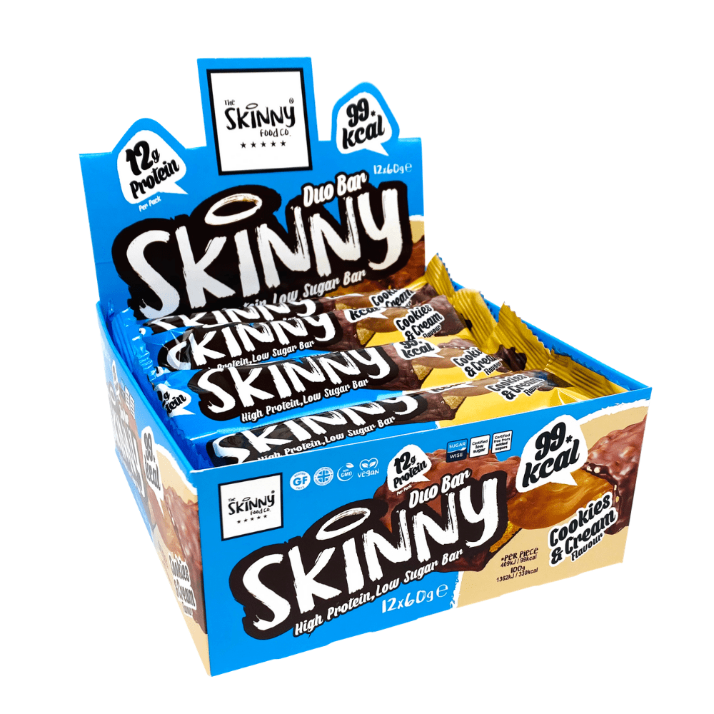 Cookies and cream flavour Skinny Food Co Protein Duo Bars - Vegan Friendly - Protein Package