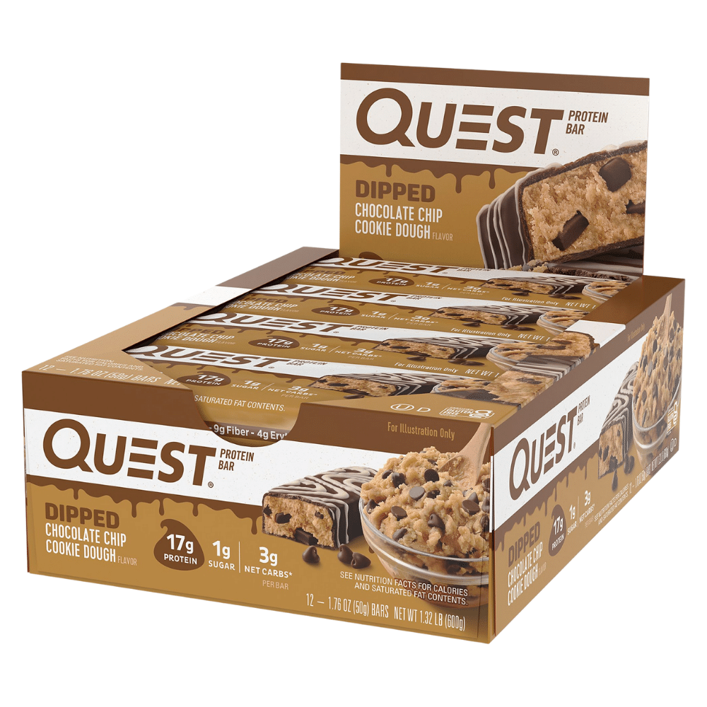 Quest Nutrition UK Chocolate Dippped Chocolate Chip Cookie Dough Nutritional Snack - 12 Pack Bars