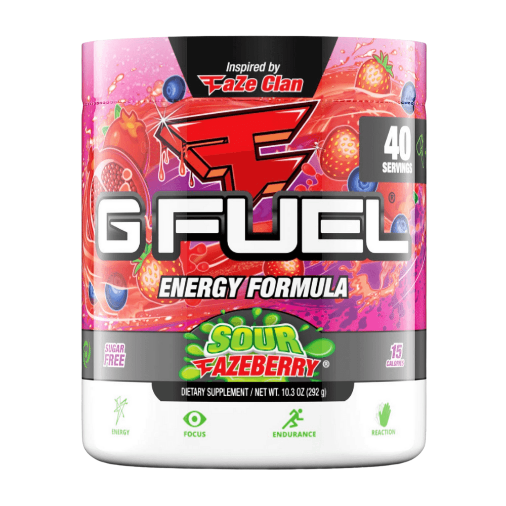 Sour Fazeberry GFUEL Pre Workout Vitamin Packed Energy Drink Mixes - 1 x 292g Tubs - Inspired by FaZe Clan