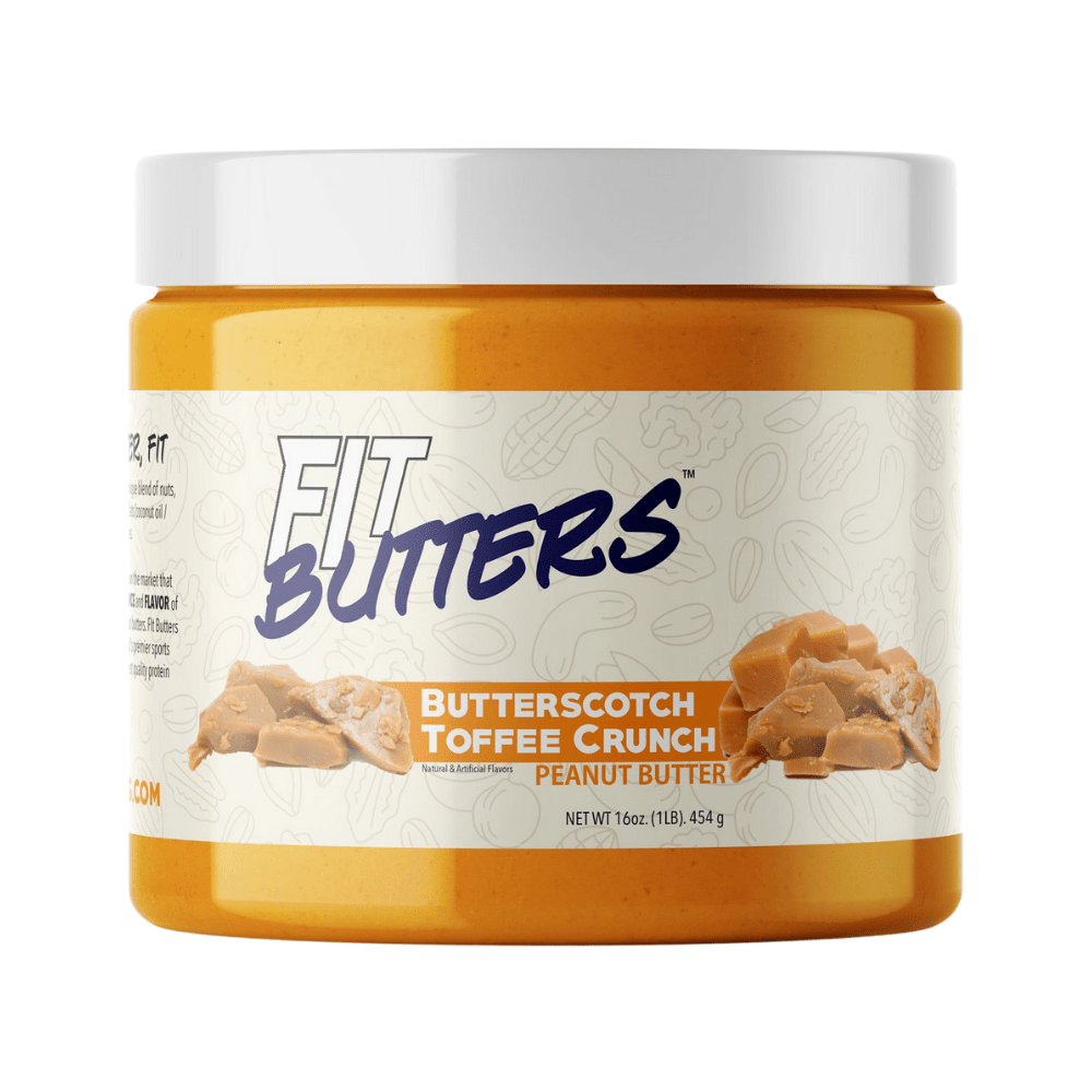 Macro-Friendly Jars Of Butterscotch Toffee Crunch Peanut Butter With BEAM Whey Protein Isolate