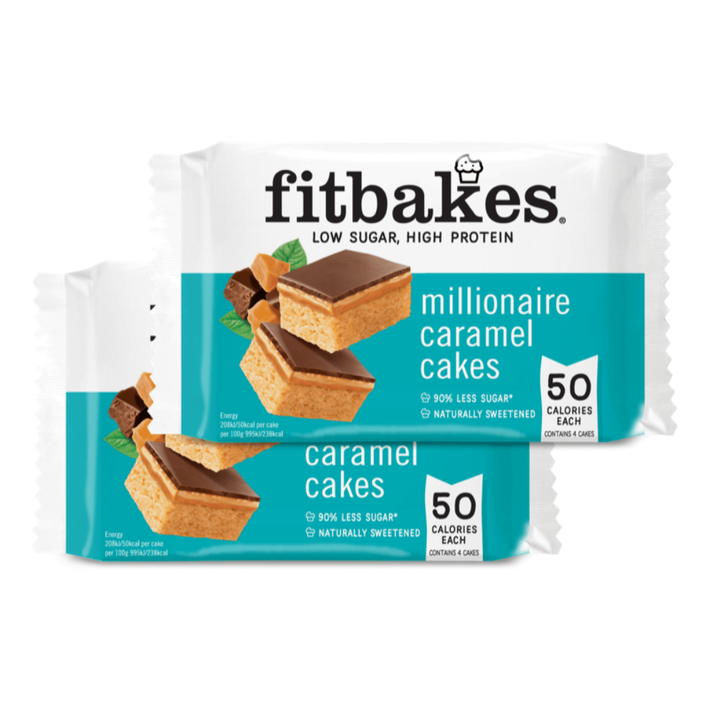 Boxes of Fitbakes Millionaire Caramel Protein Cakes - Healthier Cakes