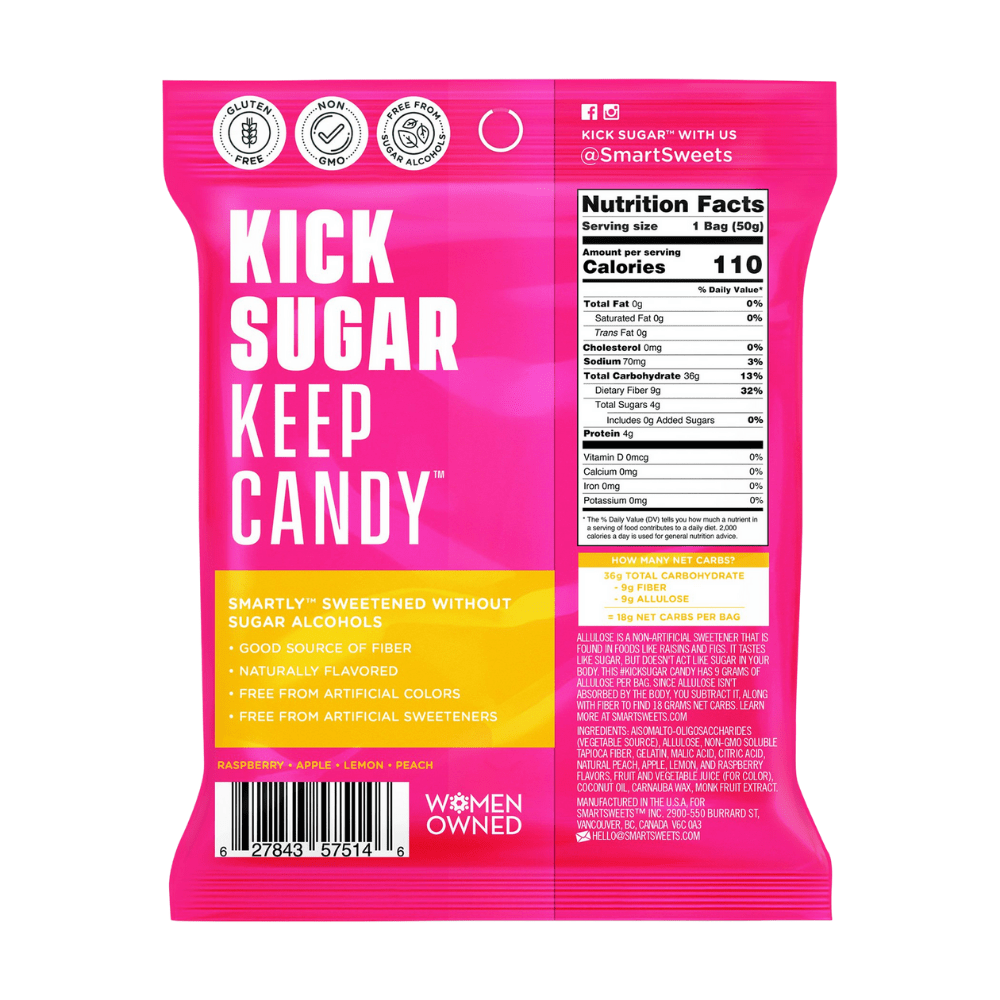 Nutritional Facts and Ingredients - Women Owned Healthy Sweet Brand Smart Sweets 50g Bags