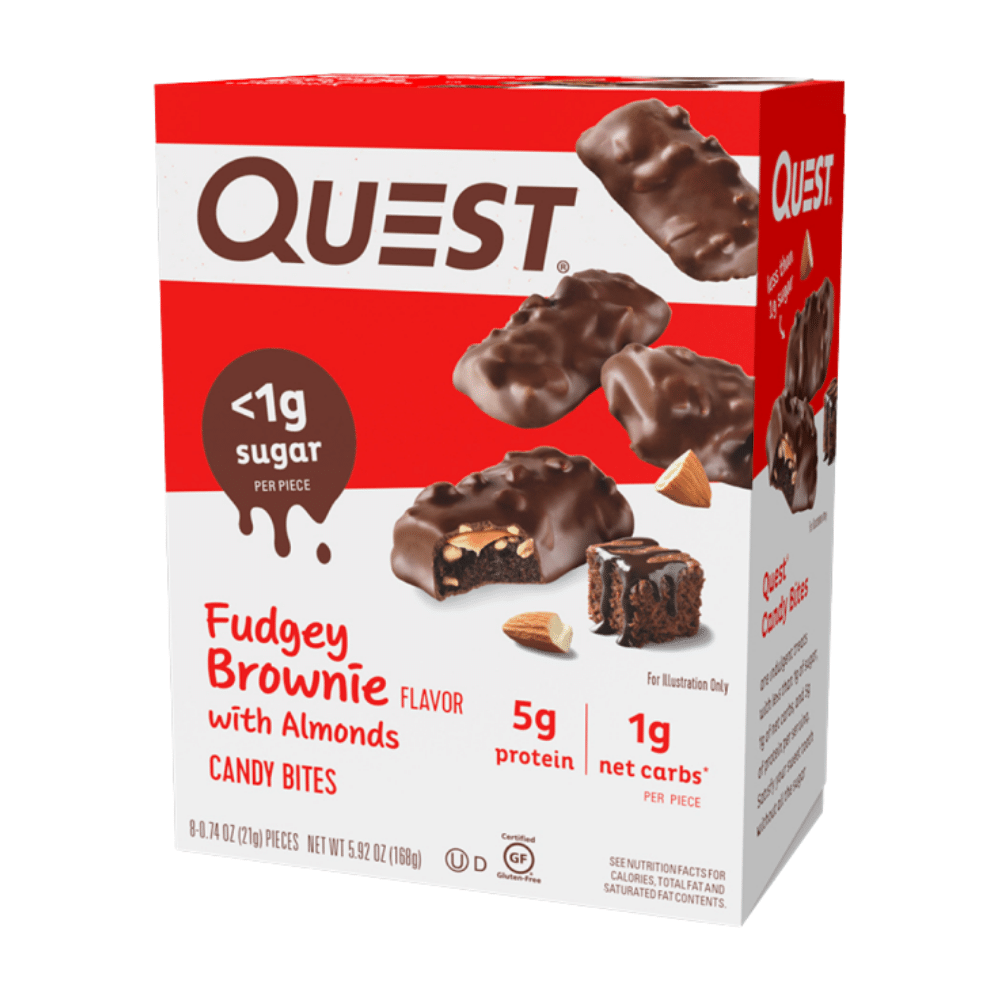 Fudgey Brownie Quest Nutrition UK Candy Protein Bites Boxes - 8x21g Pack