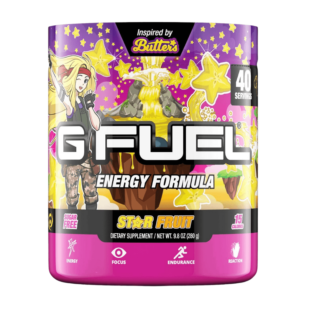 Star Fruit Flavoured G FUEL Energy Drinks Powdered Formula - Collaboration Flavour With Butters