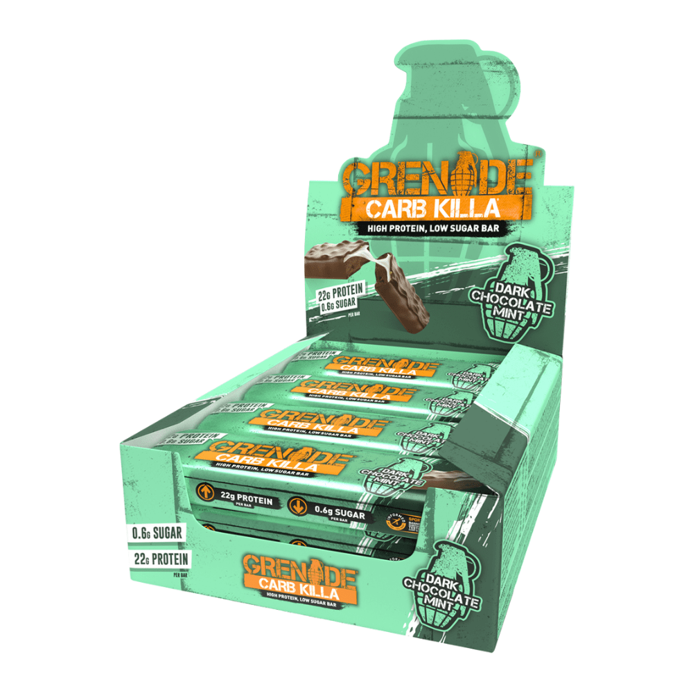 Packs of x12 Carb Killa Grenade Dark Chocolate Mint Protein Bars - Low Sugars and High Protein Snacks