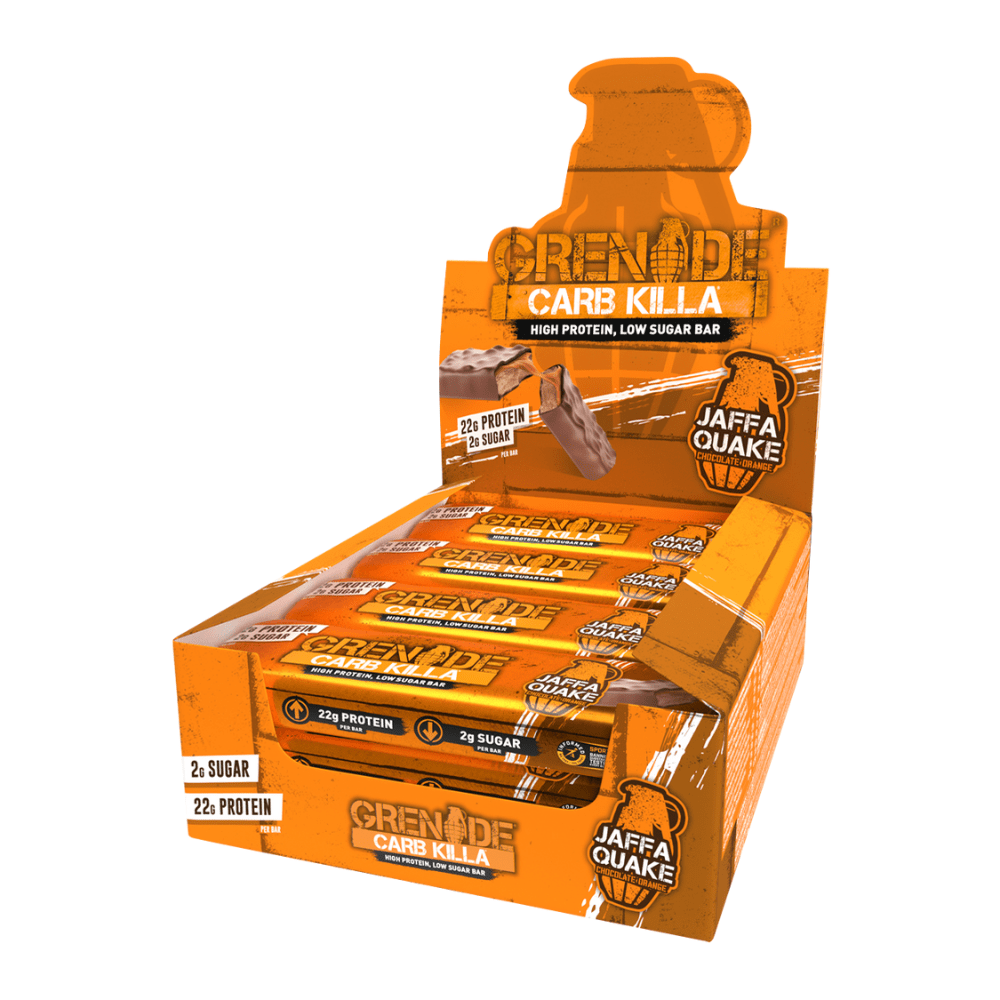 Chocolate Orange Jaffa Quake Carb Killa Protein Bars by Grenade UK - 22g of protein, 2g of sugar