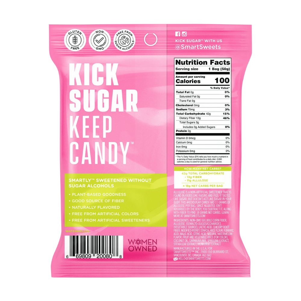 Low Sugar Sweets UK - 50g Bags of Smart Sweets High Fibre Allulose Sourmelon Bites