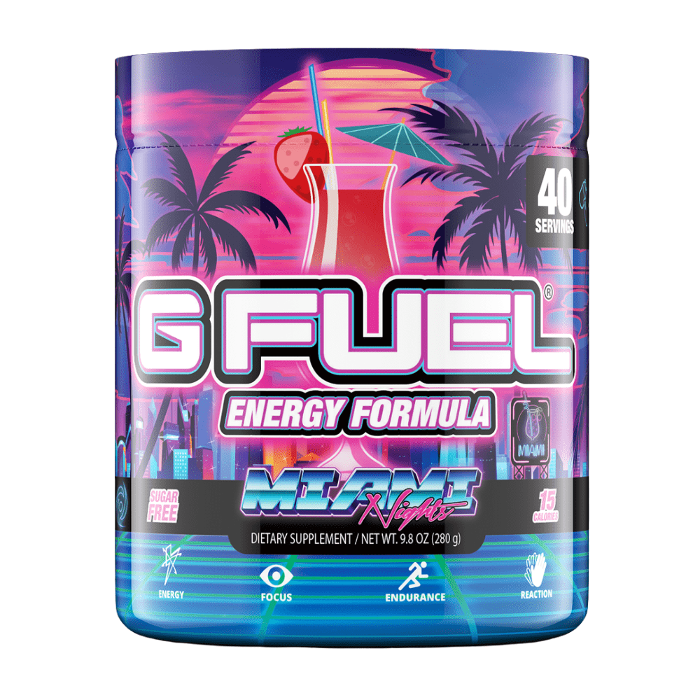 GFUEL's Miami Nights Energy Formula Low Calorie Pre-Workout (Strawberry, Pineapple and Coconut Cocktail flavour)