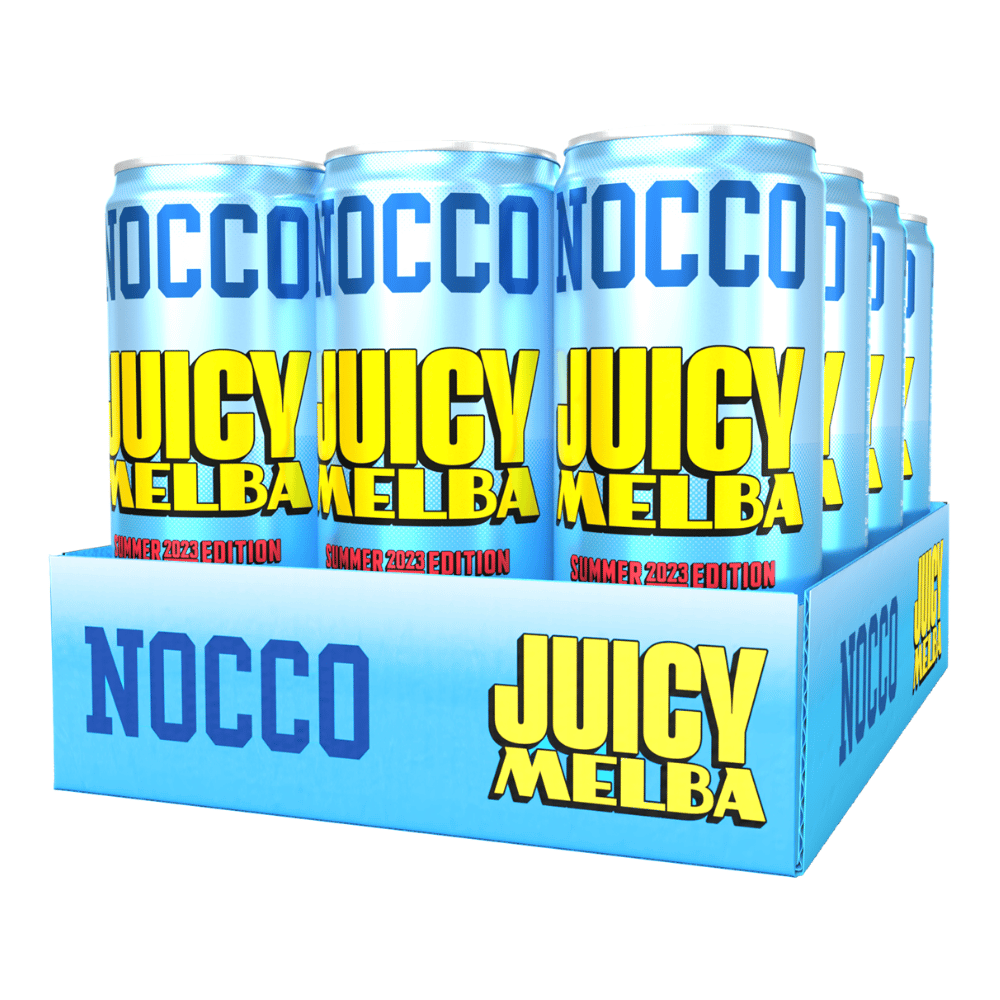 NOCCO Juicy Melba (Peach Flavoured) BCAA Energy Drink - 12 Pack - Summer 2023 Edition