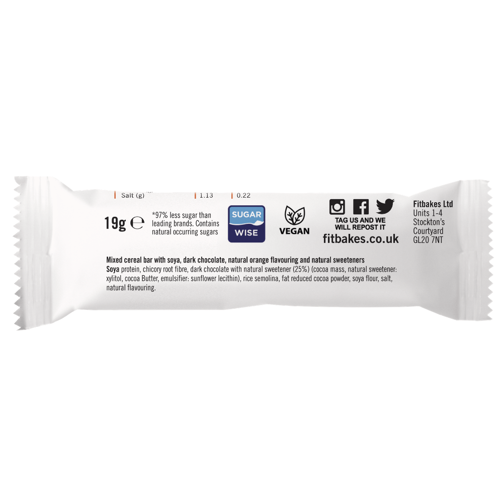 19-Gram Fitbakes Choco Orange Low Calorie Crunch Bars - Nutritionals and Ingredients 