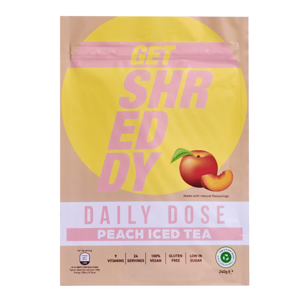 Daily Multivitamin Drink Mixture - Peach Iced Tea by Shreddy Supplements 240-Gram Packs = 24 Servings - Made by YouTuber Grace Beverley UK - Daily Vegan Multivitamins 