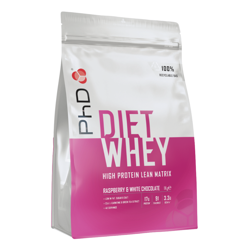 Diet Whey by PhD - Raspberry White Chocolate Flavour - 1kg Bags