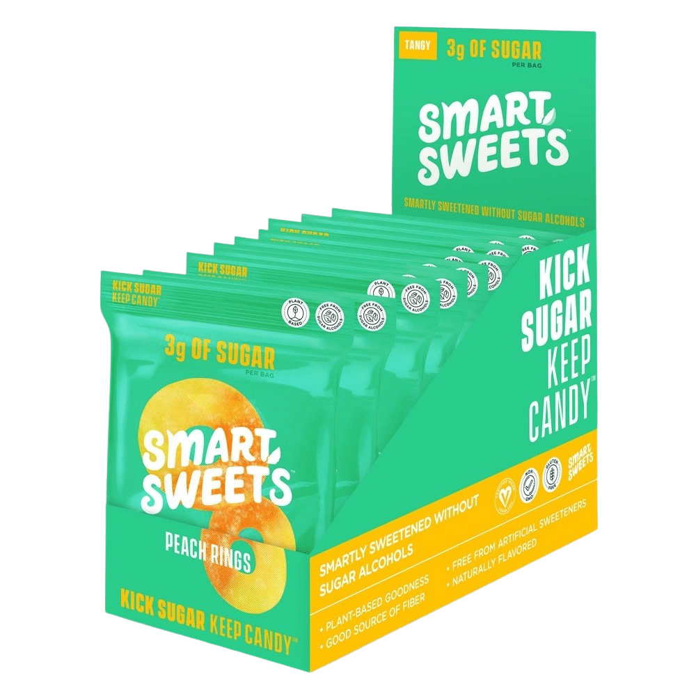 Tangy Peach Rings Plant-Based Low Sugar Candy Sweets UK Box of 12 - by Smart Sweets