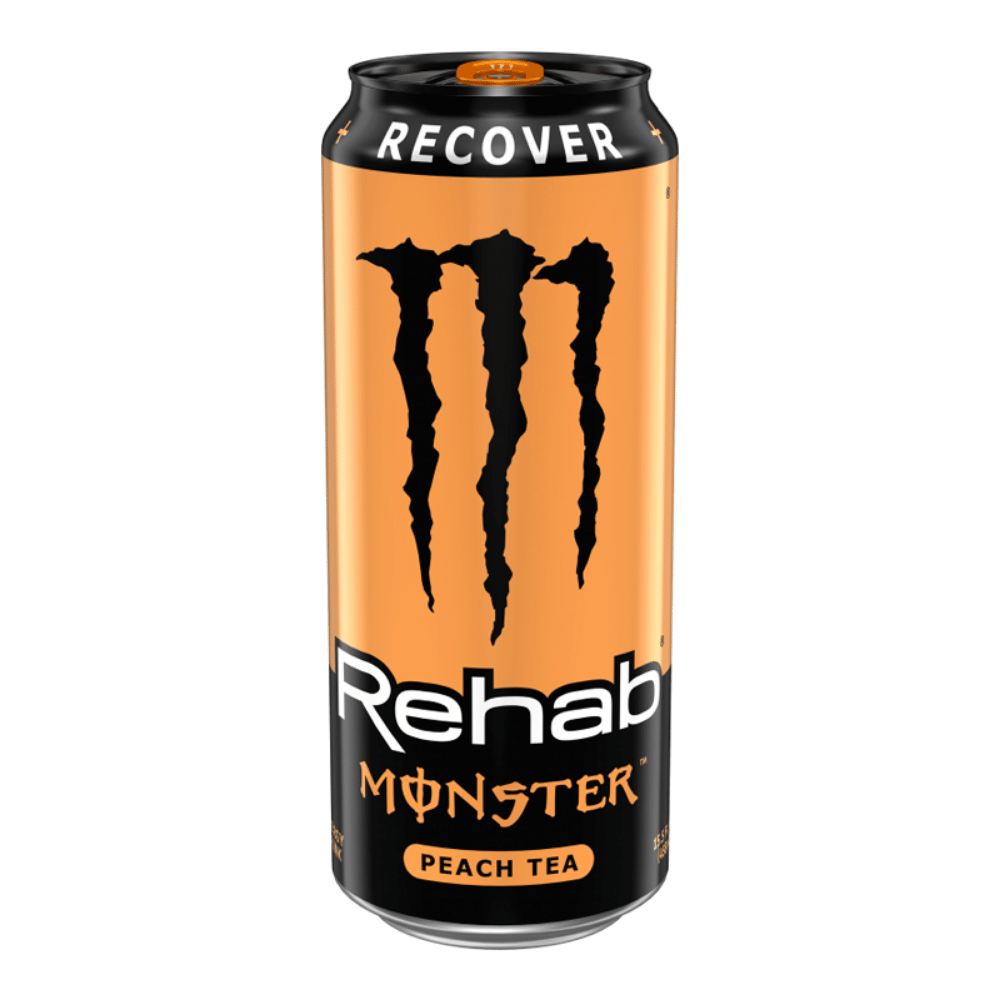 Monster Peach Tea Rehab Energy Drink Cans - Recover and Revive - 458ml