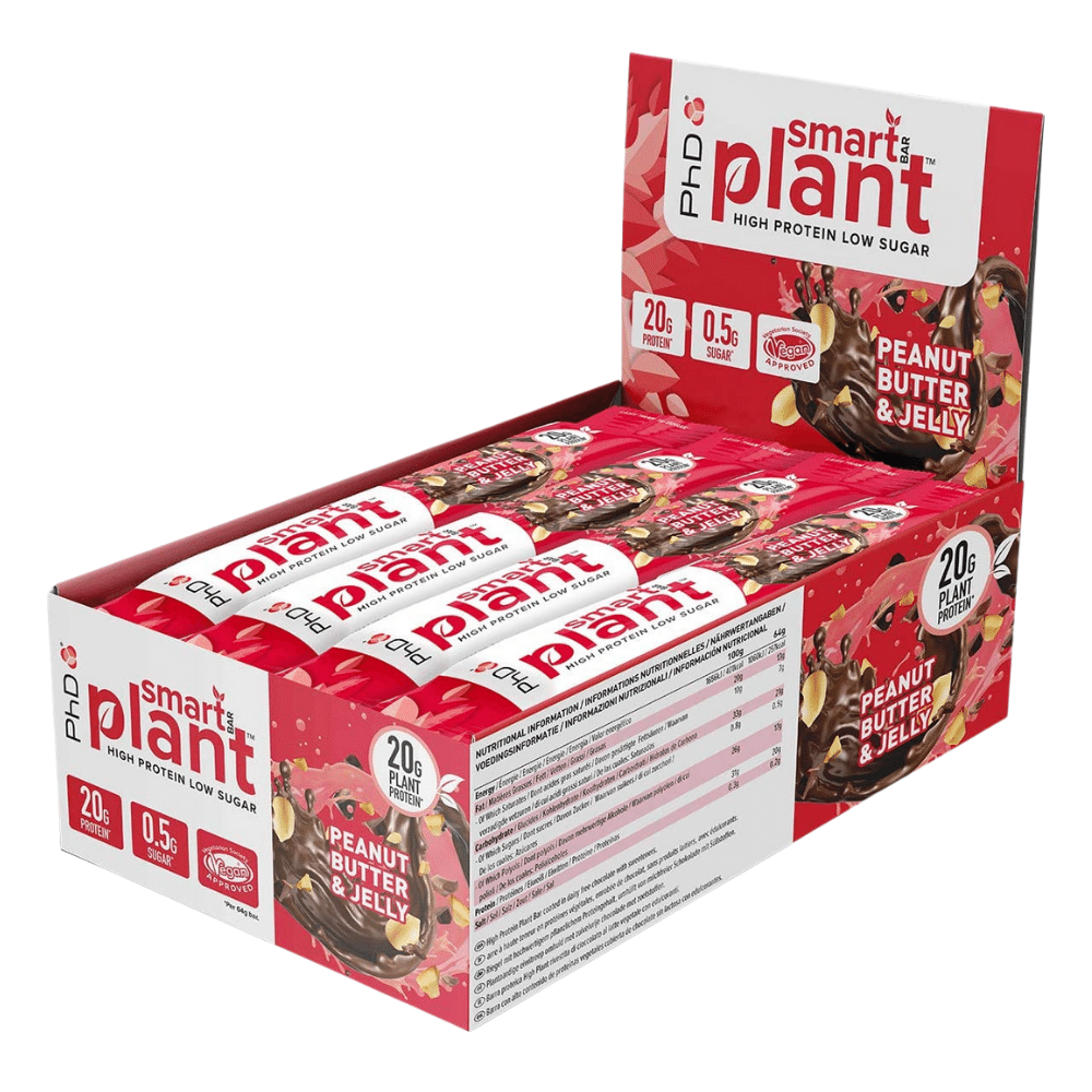 PhD Nutrition Peanut Butter Jelly Flavoured Plant Based Protein Bars - 12 Pack