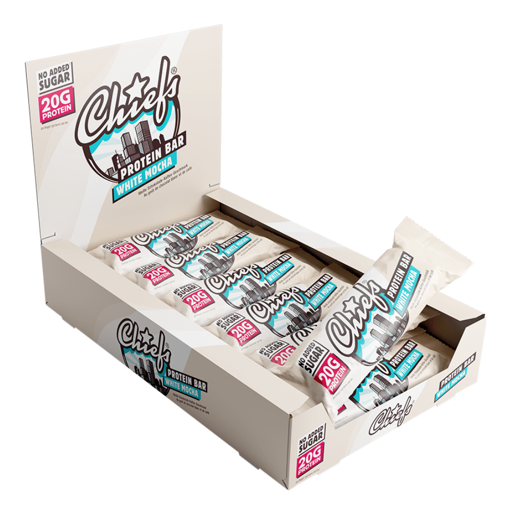 White Chocolate Mocha Flavoured Protein Bars by Chiefs - Imported from Switzerland to the UK