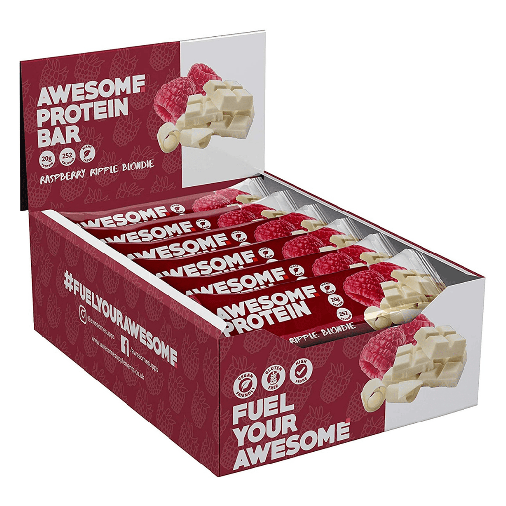 Awesome Supplements Raspberry Ripple Blondie High Protein Bars 60gx12 Bars