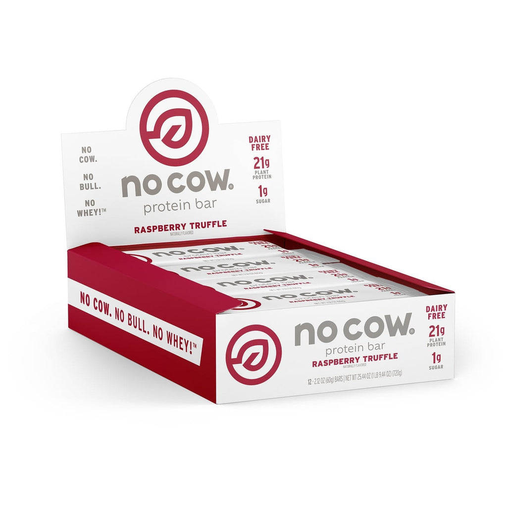 Boxes of No Cow Protein Bars - Raspberry Truffle Inspired NOCOW Bars UK - Imported from USA