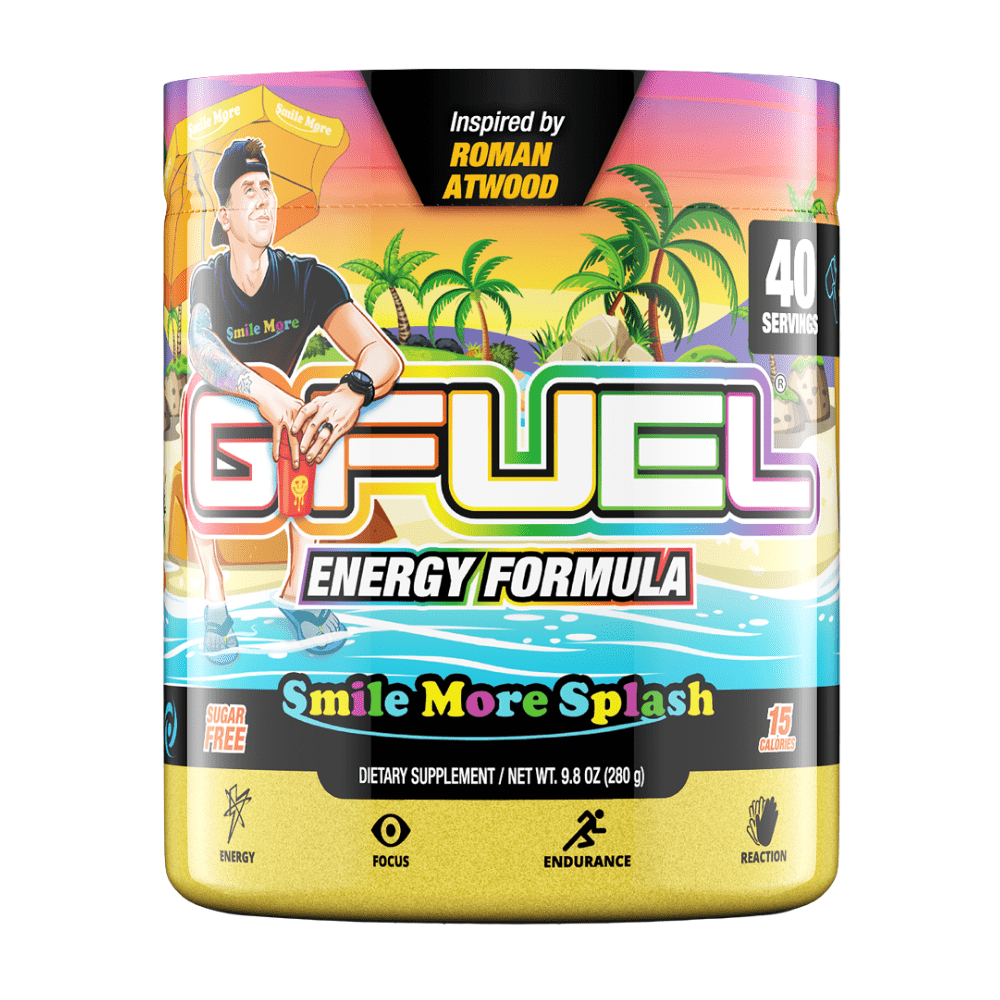 Smile More Splash GFUEL Energy Drink Formula - Inspired by American YouTuber Roman Atwood - 280g Tub