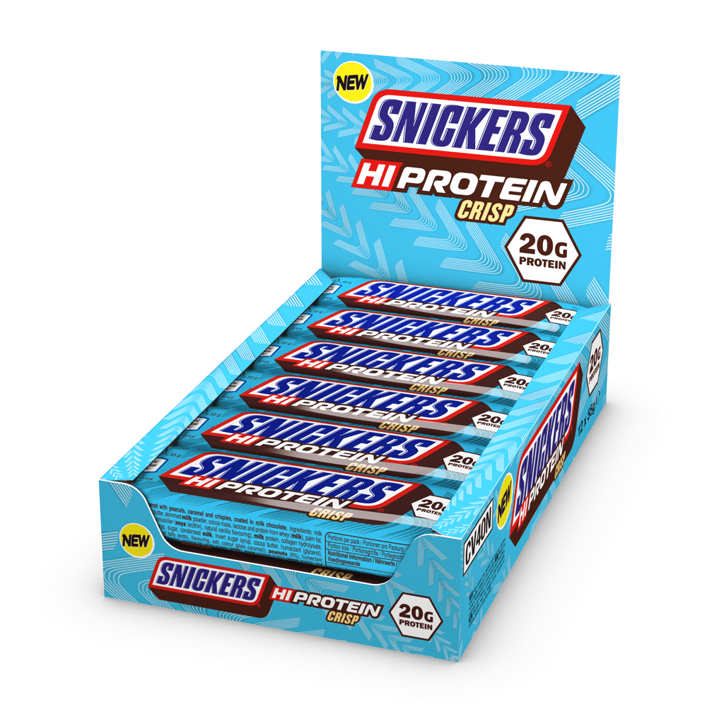 Hi-Protein by Snickers UK - Chocolate Crisp Flavour - Blue Box of x12 Protein Bars