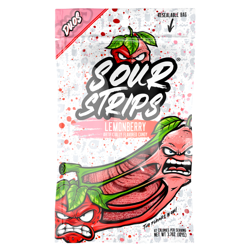 Lemonberry Sour Strips Low Sugar Candy Strips - 104g Duo Flavour Single Packet